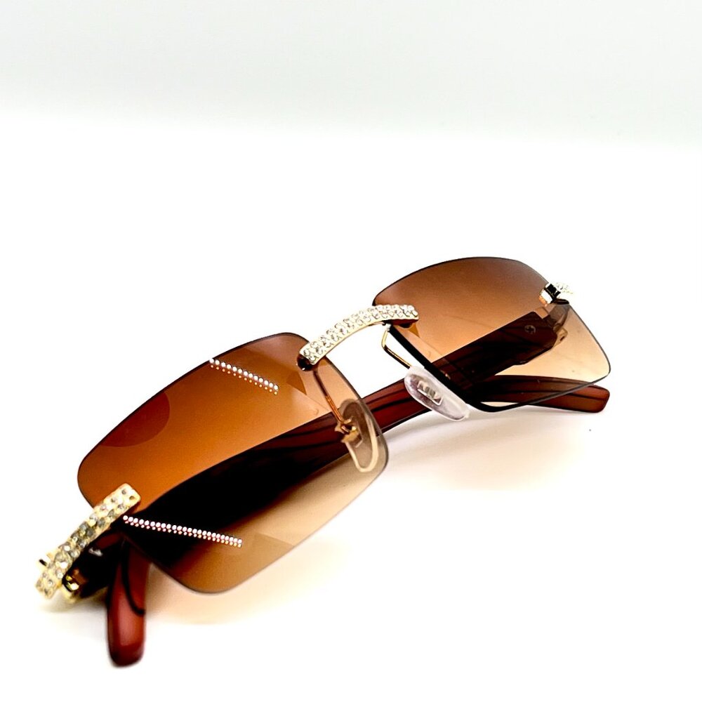 Men Sunglasses Brown Lens Square Gold Frame Retro Classic Diamond Classic Lentes
